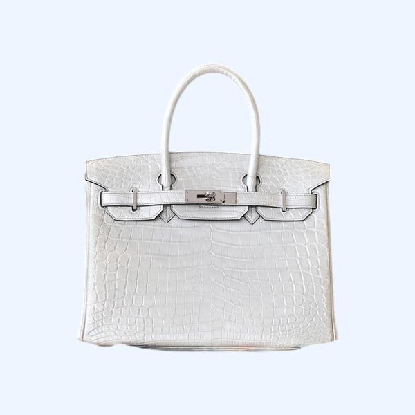 에르메스 버킨 30 르투르네 크로커다일 화이트 팔라듐 하드웨어