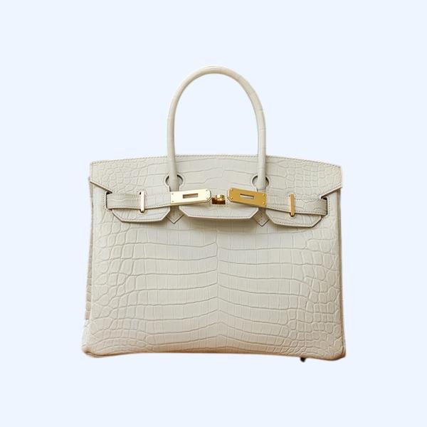 에르메스 버킨 25 르투르네 크로커다일 화이트 골드 하드웨어