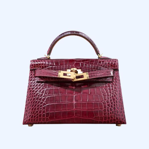 에르메스 미니 켈리 2 셀리에 엘리게이터 보르도 골드 하드웨어