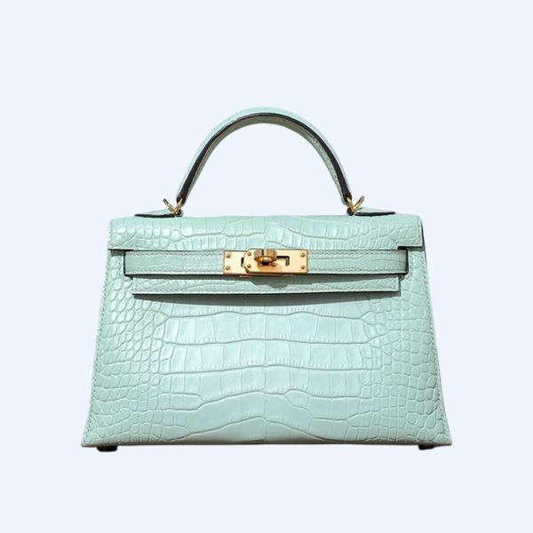 에르메스 미니 켈리 2 셀리에 엘리게이터 베르트도 골드 하드웨어