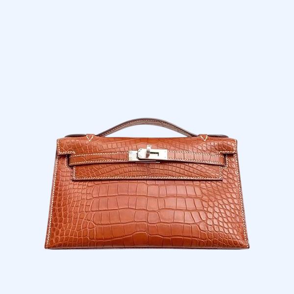 에르메스 켈리 포쉐트 엘리게이터 브라운 팔라듐 하드웨어