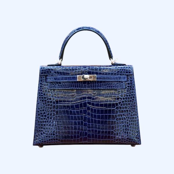 에르메스 켈리 25 셀리에 크로커다일 사파이어 블루 팔라듐 하드웨어