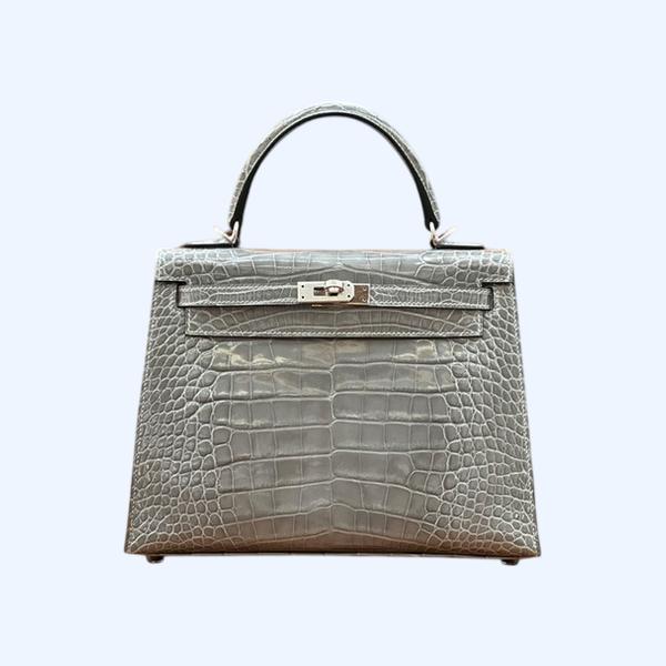 에르메스 켈리 25 셀리에 엘리게이터 크리스탈 그레이 팔라듐 하드웨어