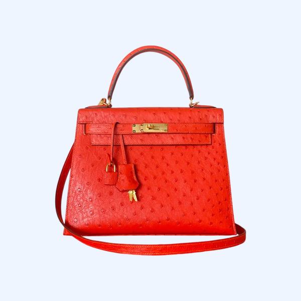 에르메스 켈리 28 셀리에 오스트리치 레드 골드 하드웨어