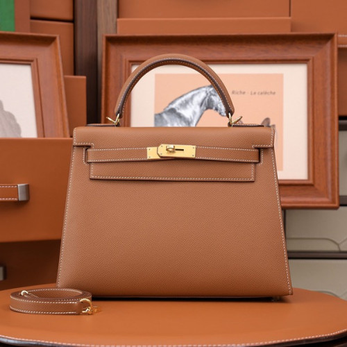 에르메스 켈리 28 셀리에 브라운 골드 하드웨어