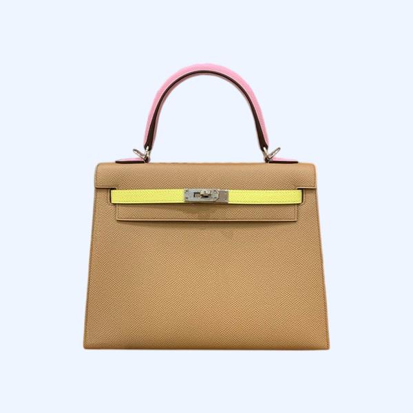 에르메스 켈리 25 셀리에 트리컬러 (라임/차이/모브) 실버 하드웨어