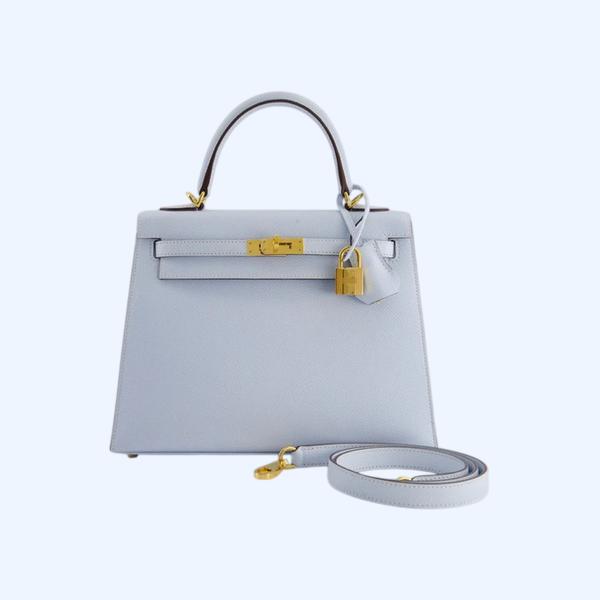 에르메스 켈리 25 셀리에 헤이즈 블루 골드 하드웨어