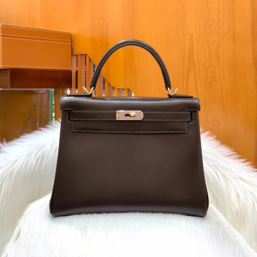 에르메스 켈리 28 르투르네 박스 초콜릿 골드 하드웨어