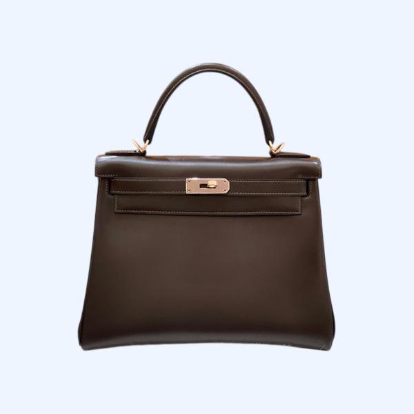 에르메스 켈리 28 르투르네 박스 초콜릿 골드 하드웨어