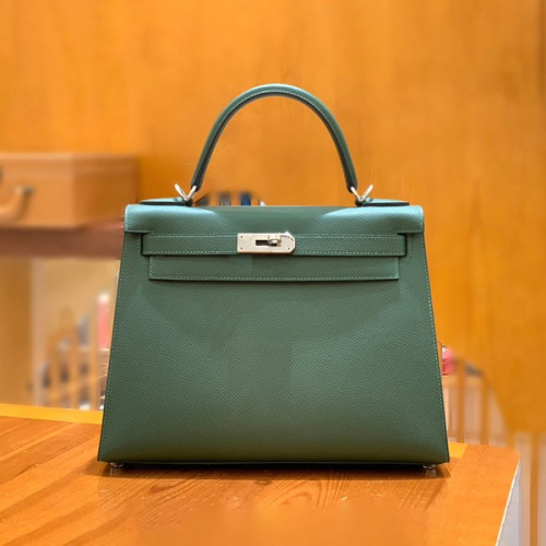 에르메스 켈리 28 셀리에 브리티시 그린 실버 하드웨어