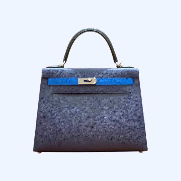 에르메스 켈리 28 셀리에 사파이어블루 트리컬러 (사파이어블루/블랙/이즈미르블루) 실버 하드웨어