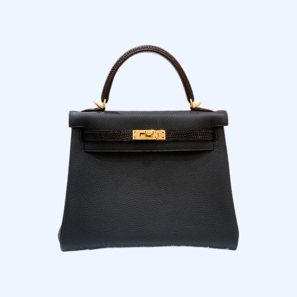 에르메스 켈리 25 르투르네 블랙 & 리자드 스트랩 골드 하드웨어