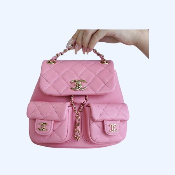 샤넬 23A 듀마 더블 포켓 백 스몰 핑크 카프스킨