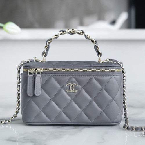 샤넬 체인 코스메틱 베니티백 그레이 은장