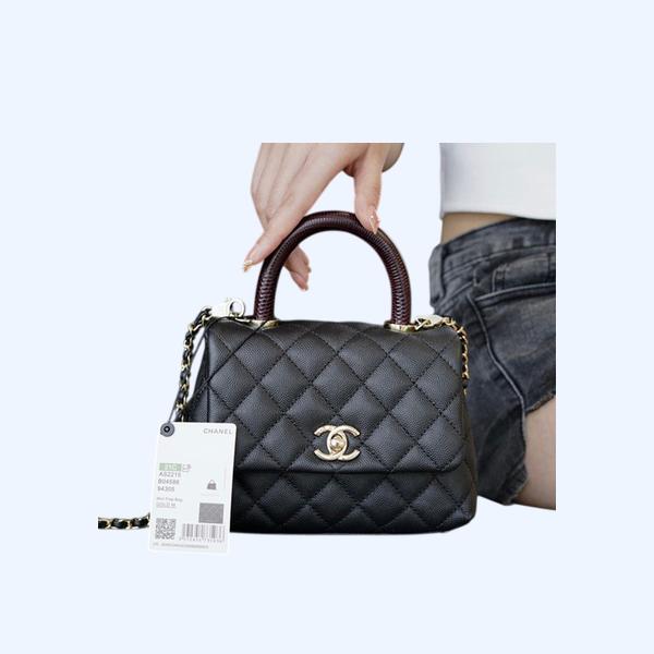 샤넬 코코핸들 블랙 리자드 미니 캐비어