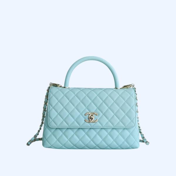 샤넬 코코핸들 체인 라이트블루 미디엄 캐비어