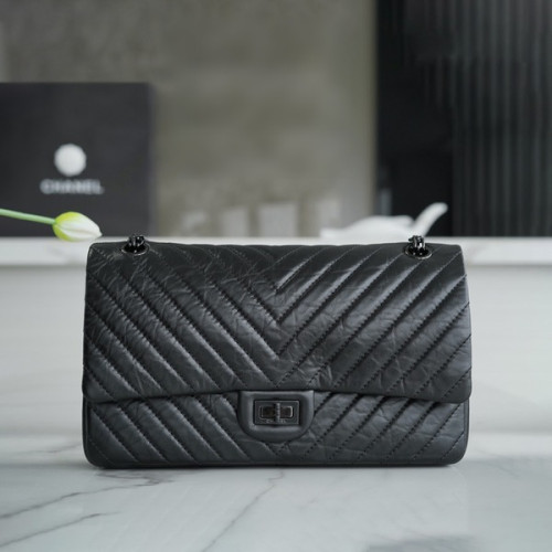 샤넬 2.55 빈티지 플랩백 올블랙 라지