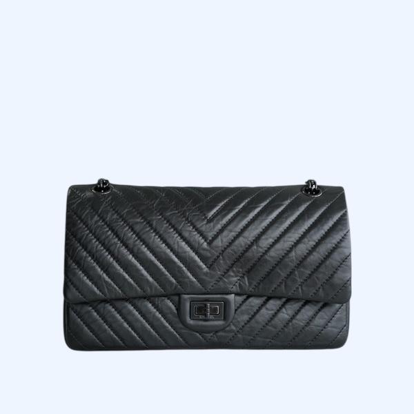 샤넬 2.55 빈티지 플랩백 올블랙 라지