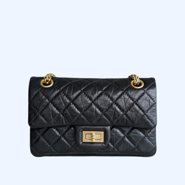 샤넬 2.55 빈티지 플랩백 블랙 금장 미니