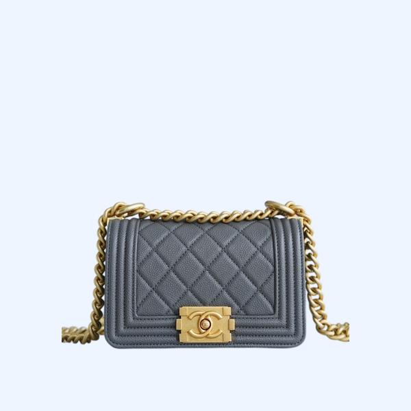 샤넬 보이백 미니 다크 그레이 금장 캐비어