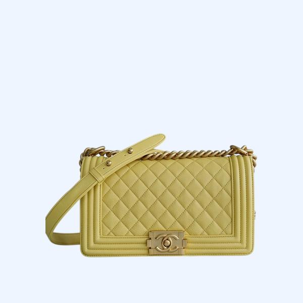 샤넬 보이백 미디엄 옐로우 금장 캐비어
