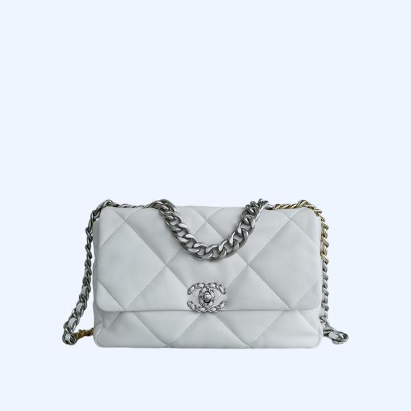 샤넬 19백 라지 실버 체인 램스킨 