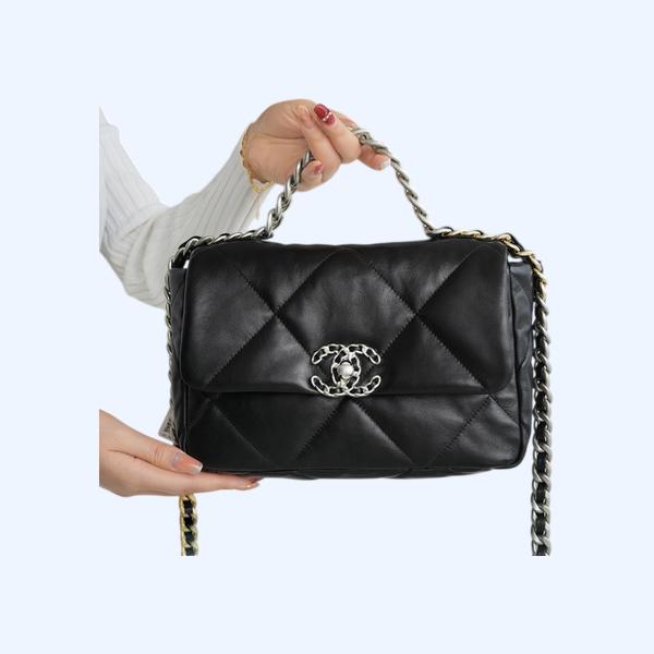 샤넬 19백 미디엄(스몰) 실버 체인 램스킨 