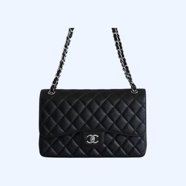 샤넬 클래식 라지 블랙 은장 캐비어