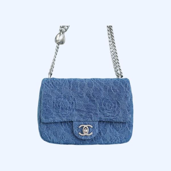 샤넬 미니 플랩백 데님 & 실버 메탈 블루
