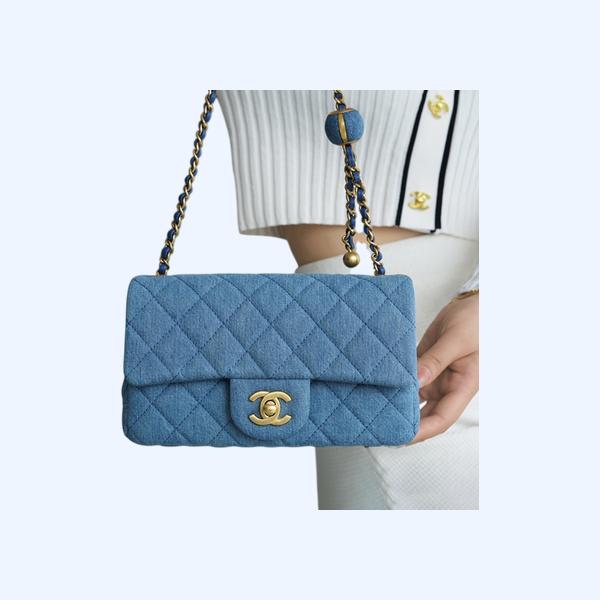 샤넬 뉴미니 클래식 플랩백 골드볼 데님