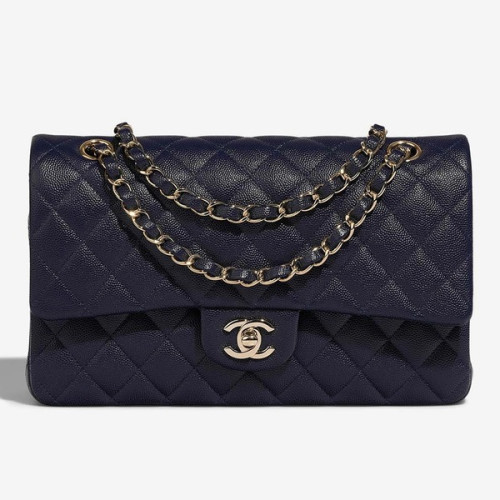 샤넬 클래식 미디엄 다크 블루 금장 캐비어