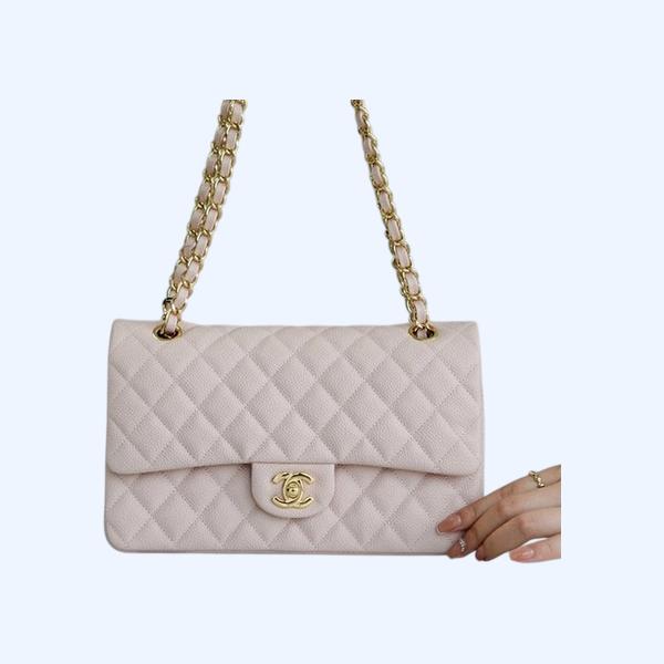 샤넬 클래식 미디엄 핑크 금장 캐비어