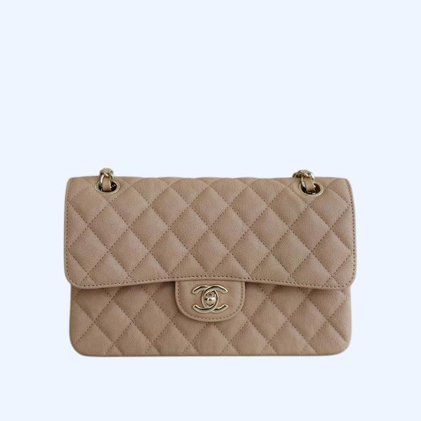 샤넬 클래식 스몰 워시드 다크 베이지 금장 카프스킨
