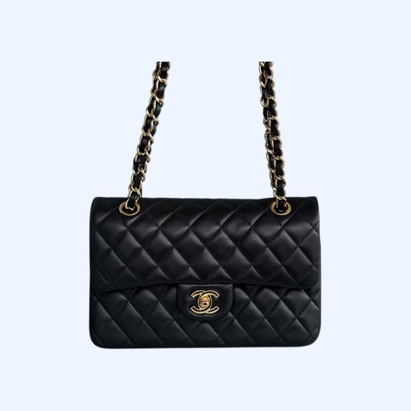 샤넬 클래식 스몰 블랙 금장 램스킨