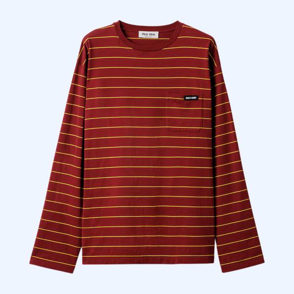 롱 슬리브 코튼 저지 티셔츠