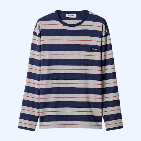 롱 슬리브 코튼 저지 티셔츠