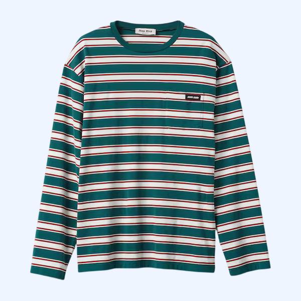 롱 슬리브 코튼 저지 티셔츠