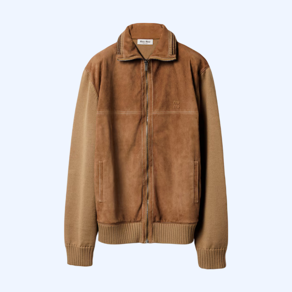 울 및 가죽 지퍼 가디건