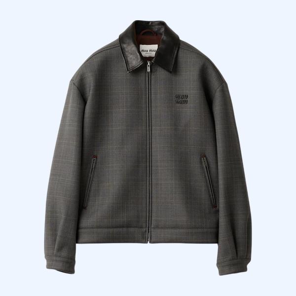 프린스 오브 웨일즈 체크 및 본디드 저지 블루종 재킷