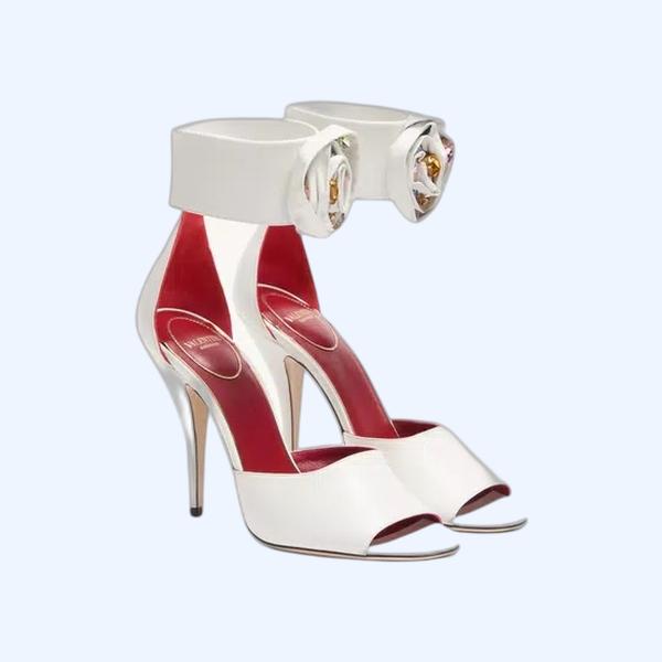 드립 로즈 크리스털 장식 키드스킨 샌들 105mm