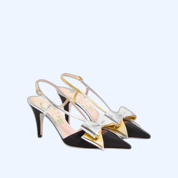 보와우 무아레 패브릭 슬링백 펌프스 85MM