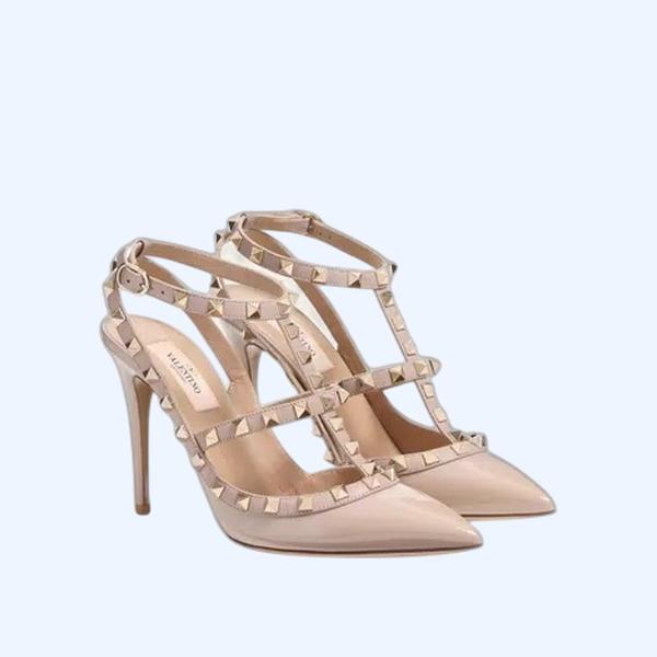 페이턴트 가죽 락스터드 케이지 펌프스 100mm