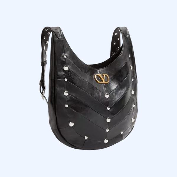 발렌티노 가라바니 호보호 스터드 디테일 쉐브론 패턴 나파 레더 호보백