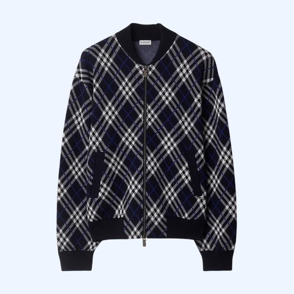 체크 울 블렌드 보머 재킷