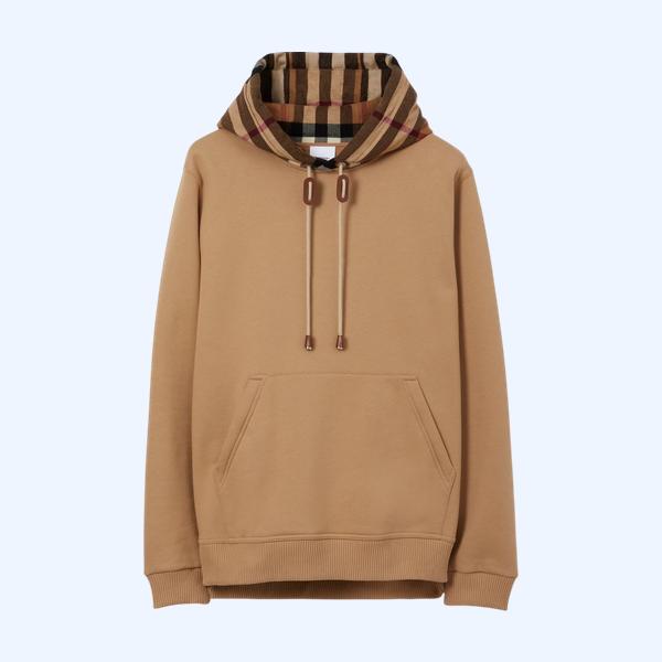 체크 트리밍 코튼 블렌드 후디