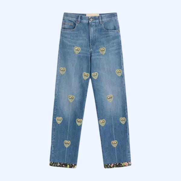 자수 데님 팬츠