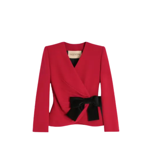 콘트라스팅 보우 울 크레이프 재킷