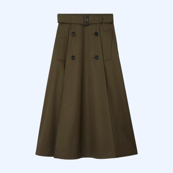 개버딘 트렌치 미디 스커트 