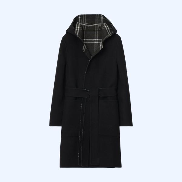 리버시블 울 후드 랩 코트