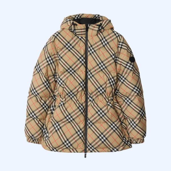 체크 나일론 후드 퍼퍼 재킷